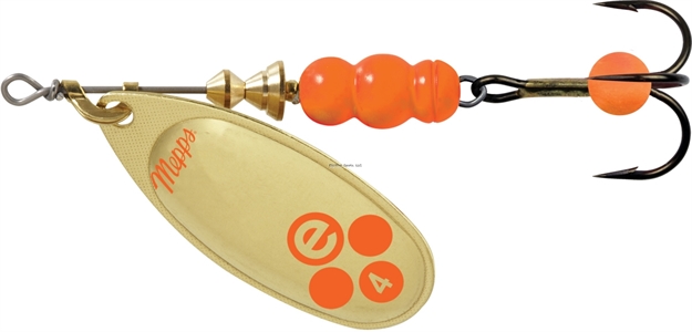 Picture of Mepps Aglia-E In-Line Spinner, 1/3 Oz, Treble Hook W/Egg, Gold Hot Orange