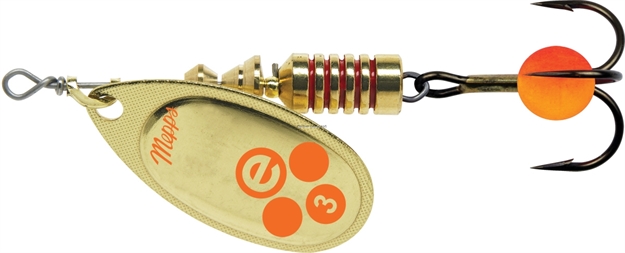 Picture of Mepps Aglia-E In-Line Spinner, 2 1/2", 1/4 Oz, Treble Hook W/Egg, Gold Hot Orange