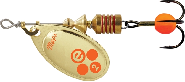 Picture of Mepps Aglia-E In-Line Spinner, 2 1/4", 1/6 Oz, Treble Hook W/Egg, Gold Hot Orange