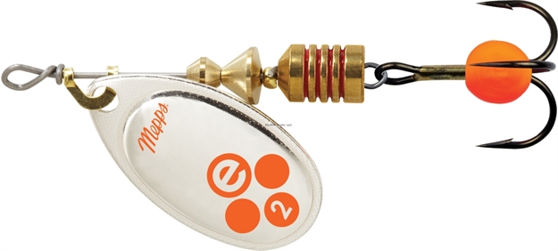 Picture of Mepps Aglia-E In-Line Spinner, 2 1/4", 1/6 Oz, Treble Hook W/Egg, Silver-Hot Orange
