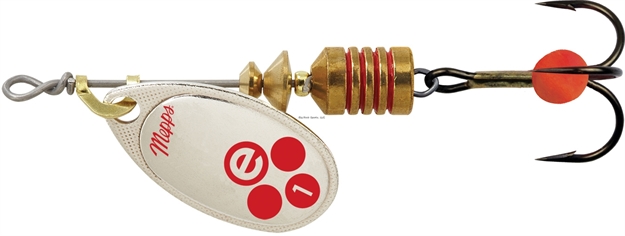 Picture of Mepps Aglia-E In-Line Spinner, 2", 1/8 Oz, Treble Hook W/Egg, Silver & Red
