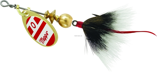 Picture of Mepps Aglia In-Line Spinner, 1/12 Oz, Dressed Treble Hook, Gold/Red/White Blade/Gray Tail