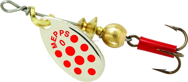Picture of Mepps Aglia In-Line Spinner, 1/12 Oz, Plain Treble Hook, Silver & Red Dot Blade