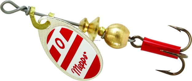 Picture of Mepps Aglia In-Line Spinner, 1/12 Oz, Plain Treble Hook, Silver/Red/White Blade