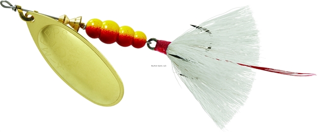 Picture of Mepps Aglia In-Line Spinner, 1/2 Oz, Dressed Treble Hook, Gold Blade & White Tail