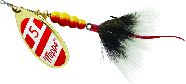 Picture of Mepps Aglia In-Line Spinner, 1/2 Oz, Dressed Treble Hook, Gold/Red/White Blade/Gray Tail