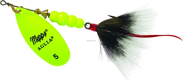 Picture of Mepps Aglia In-Line Spinner, 1/2 Oz, Dressed Treble Hook, Hot Chartreuse Blade & Gray Tail