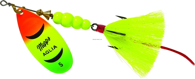 Picture of Mepps Aglia In-Line Spinner, 1/2 Oz, Dressed Treble Hook, Hot Firetiger Blade & Yellow Tail
