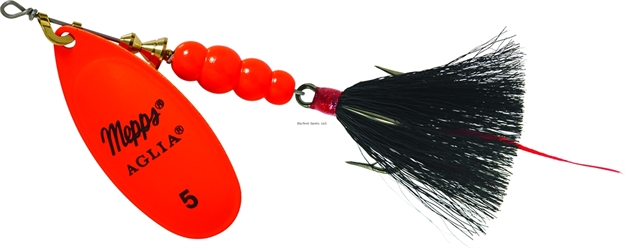 Picture of Mepps Aglia In-Line Spinner, 1/2 Oz, Dressed Treble Hook, Hot Orange Blade & Black Tail