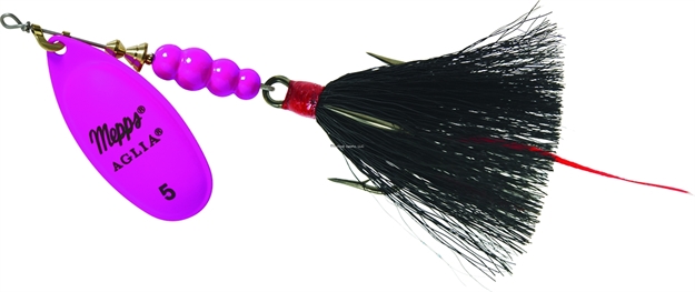 Picture of Mepps Aglia In-Line Spinner, 1/2 Oz, Dressed Treble Hook, Hot Pink Blade & Black Tail