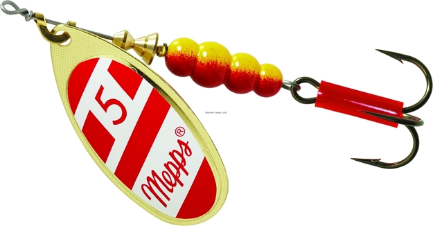 Picture of Mepps Aglia In-Line Spinner, 1/2 Oz, Plain Treble Hook, Gold/Red/White Blade