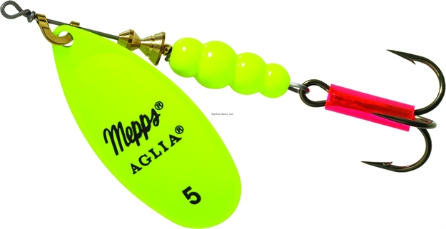 Picture of Mepps Aglia In-Line Spinner, 1/2 Oz, Plain Treble Hook, Hot Chartreuse Blade