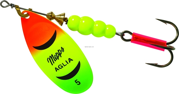 Picture of Mepps Aglia In-Line Spinner, 1/2 Oz, Plain Treble Hook, Hot Firetiger Blade