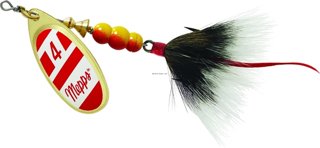 Picture of Mepps Aglia In-Line Spinner, 1/3 Oz, Dressed Treble Hook, Gold/Red/White Blade/Gray Tail