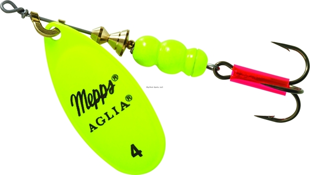Picture of Mepps Aglia In-Line Spinner, 1/3 Oz, Plain Treble Hook, Hot Chartreuse Blade