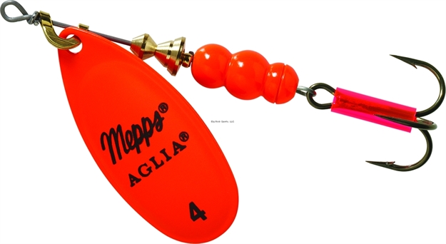 Picture of Mepps Aglia In-Line Spinner, 1/3 Oz, Plain Treble Hook, Hot Orange Blade
