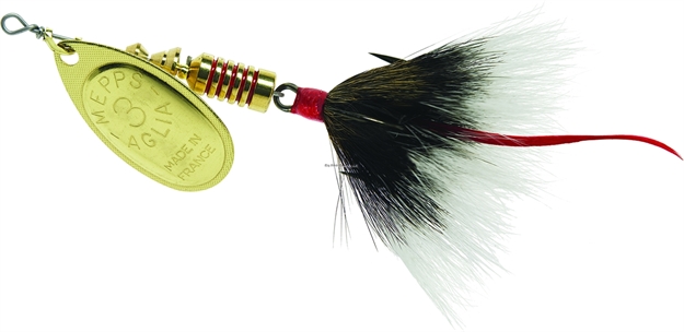 Picture of Mepps Aglia In-Line Spinner, 1/4 Oz, Dressed Treble Hook, Gold Blade & Gray Tail