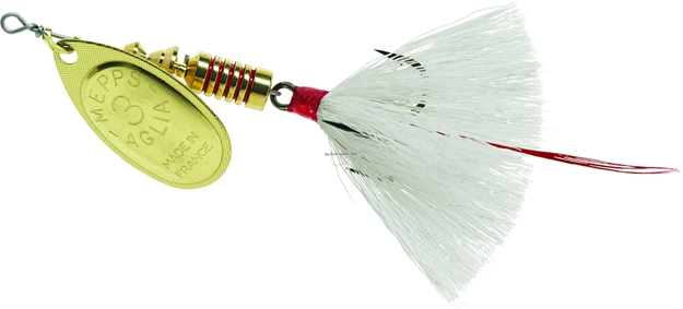 Picture of Mepps Aglia In-Line Spinner, 1/4 Oz, Dressed Treble Hook, Gold Blade & White Tail