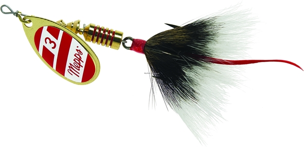 Picture of Mepps Aglia In-Line Spinner, 1/4 Oz, Dressed Treble Hook, Gold/Red/White Blade/Gray Tail