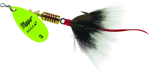 Picture of Mepps Aglia In-Line Spinner, 1/4 Oz, Dressed Treble Hook, Hot Chartreuse Blade & Gray Tail