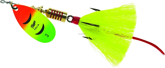 Picture of Mepps Aglia In-Line Spinner, 1/4 Oz, Dressed Treble Hook, Hot Firetiger Blade & Yellow Tail