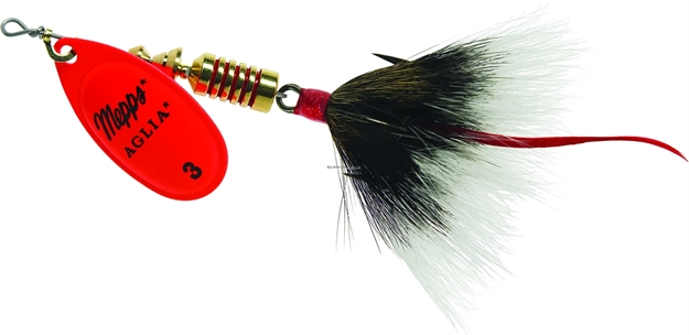 Picture of Mepps Aglia In-Line Spinner, 1/4 Oz, Dressed Treble Hook, Hot Orange Blade & Gray Tail