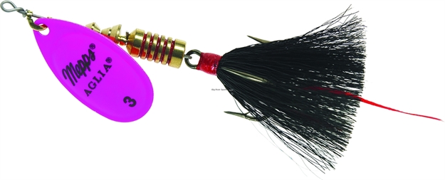 Picture of Mepps Aglia In-Line Spinner, 1/4 Oz, Dressed Treble Hook, Hot Pink Blade & Black Tail