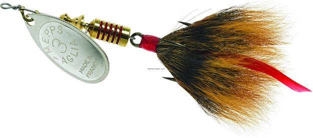 Picture of Mepps Aglia In-Line Spinner, 1/4 Oz, Dressed Treble Hook, Silve Blade & Brown Tail