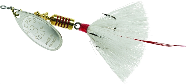 Picture of Mepps Aglia In-Line Spinner, 1/4 Oz, Dressed Treble Hook, Silver Blade & White Tail