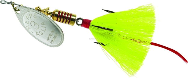 Picture of Mepps Aglia In-Line Spinner, 1/4 Oz, Dressed Treble Hook, Silver Blade & Yellow Tail