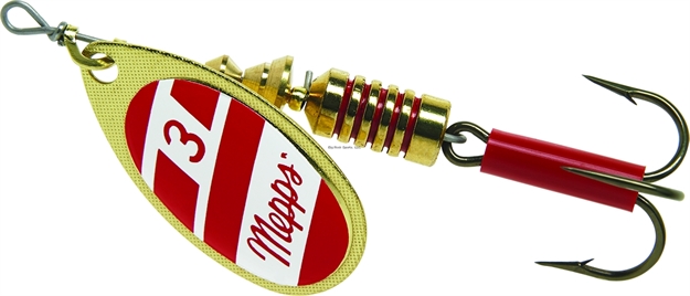 Picture of Mepps Aglia In-Line Spinner, 1/4 Oz, Plain Treble Hook, Gold/Red/White Blade