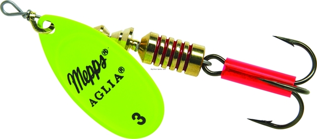 Picture of Mepps Aglia In-Line Spinner, 1/4 Oz, Plain Treble Hook, Hot Chartreuse Blade