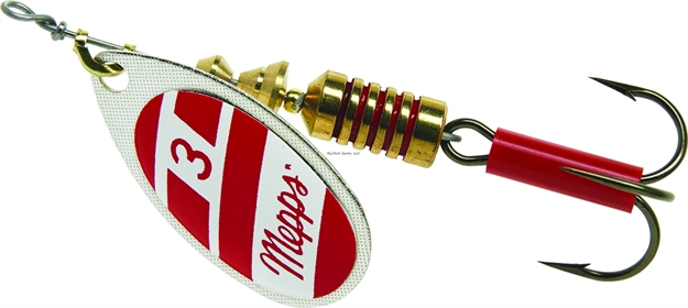 Picture of Mepps Aglia In-Line Spinner, 1/4 Oz, Plain Treble Hook, Silver/Red/White Blade