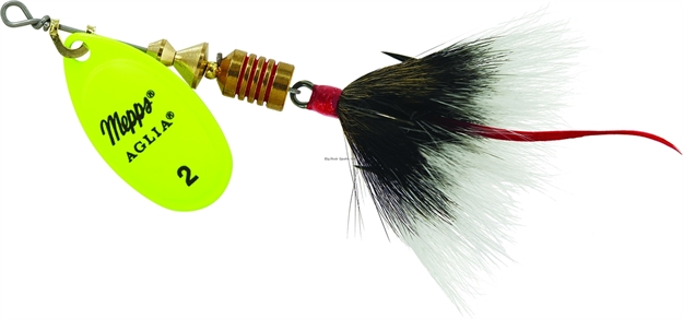 Picture of Mepps Aglia In-Line Spinner, 1/6 Oz, Dressed Treble Hook, Hot Chartreuse Blade & Gray Tail