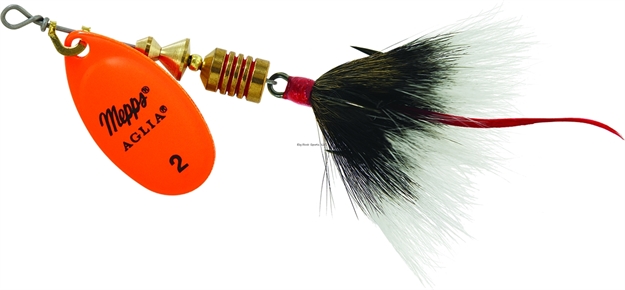 Picture of Mepps Aglia In-Line Spinner, 1/6 Oz, Dressed Treble Hook, Hot Orange Blade & Gray Tail