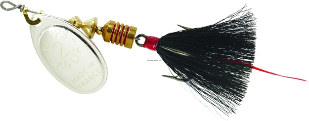 Picture of Mepps Aglia In-Line Spinner, 1/6 Oz, Dressed Treble Hook, Silver Blade & Black Tail