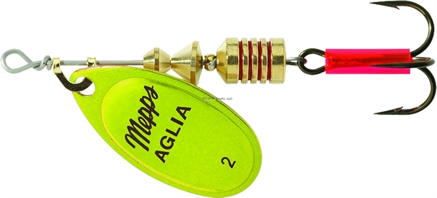 Picture of Mepps Aglia In-Line Spinner, 1/6 Oz, Plain Treble Hook, Chartreuse & Platinum Blade