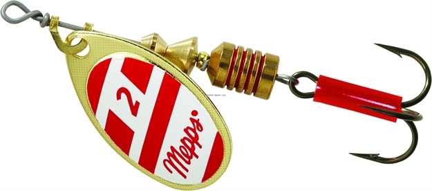 Picture of Mepps Aglia In-Line Spinner, 1/6 Oz, Plain Treble Hook, Gold/Red/White Blade