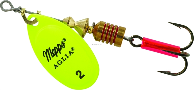 Picture of Mepps Aglia In-Line Spinner, 1/6 Oz, Plain Treble Hook, Hot Chartreuse Blade