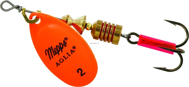 Picture of Mepps Aglia In-Line Spinner, 1/6 Oz, Plain Treble Hook, Hot Orange Blade