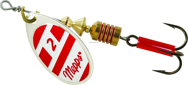 Picture of Mepps Aglia In-Line Spinner, 1/6 Oz, Plain Treble Hook, Silver/Red/White Blade
