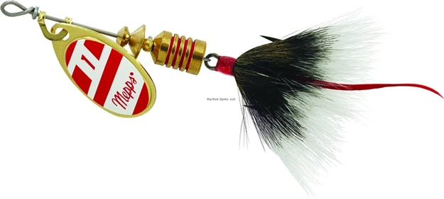 Picture of Mepps Aglia In-Line Spinner, 1/8 Oz, Dressed Treble Hook, Gold/Red/White Blade/Gray Tail