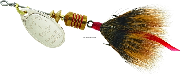 Picture of Mepps Aglia In-Line Spinner, 1/8 Oz, Dressed Treble Hook, Hot Fire Tiger Blade & Brown Tail