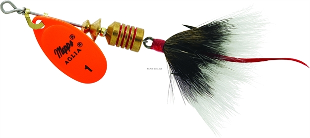 Picture of Mepps Aglia In-Line Spinner, 1/8 Oz, Dressed Treble Hook, Hot Orange Blade & Gray Tail