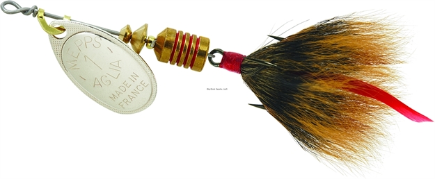 Picture of Mepps Aglia In-Line Spinner, 1/8 Oz, Dressed Treble Hook, Silver Blade & Brown Tail