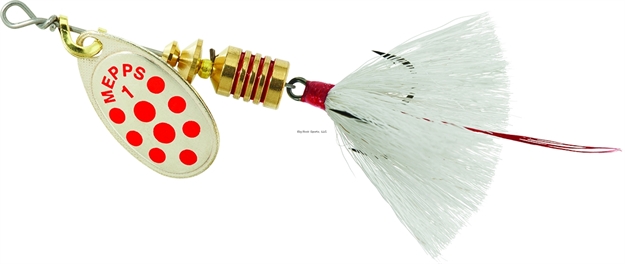 Picture of Mepps Aglia In-Line Spinner, 1/8 Oz, Dressed Treble Hook, Silver/Red Dot Blade/White Tail
