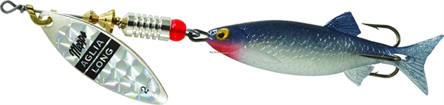 Picture of Mepps Aglia Long Mino In-Line Spinner, 2 1/4", 1/3 Oz, Rainbow Scale Blade With Shad Mino Tail