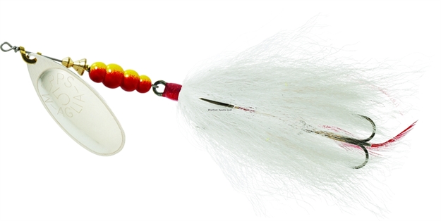 Picture of Mepps Aglia Tandem In-Line Bucktail Spinner, 6", 7/8 Oz, Treble Hook, Silver Blade With White Tail