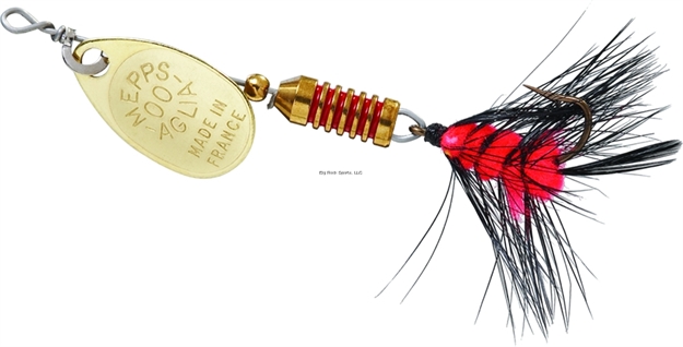 Picture of Mepps Aglia Ultra Lites In-Line Spinner, 1/18 Oz, Single Hook, Gold Blade With Black & Orange Tail
