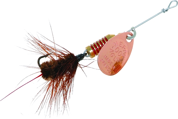 Picture of Mepps Aglia Ultra Lites In-Line Spinner, 1/18 Oz, Single Hook, Gold Blade With Brown Tail